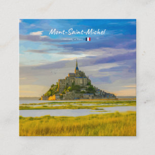 Cartão De Visita Quadrado Mont-Saint-Michel, França - Abadia Medieval