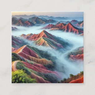 Cartão De Visita Quadrado Montanhas Natureza ao ar livre Paisagem Calma Pací