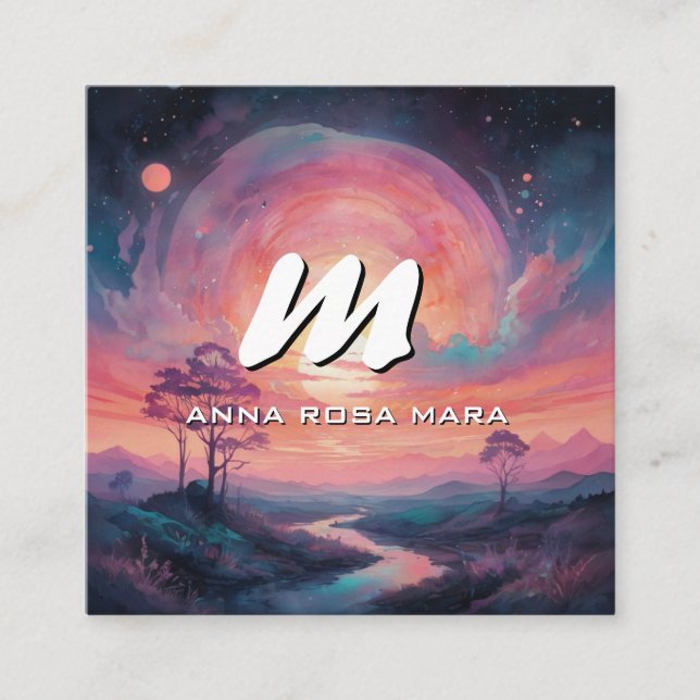 Cartão De Visita Quadrado *~* Montanhas QR Stream Modern Landscape Sun AP93 (Frente)