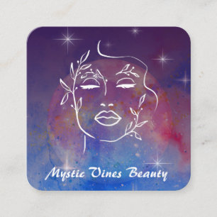 Cartão De Visita Quadrado *~* Moon Nebula Cósmica Deusa Vegetal Floral QR