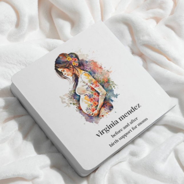 Cartão De Visita Quadrado Moradia Bloom Doula Parteira Lactante Gravidez (birth coach sleeping consultant breastfeeding counselor doula postpartum services)