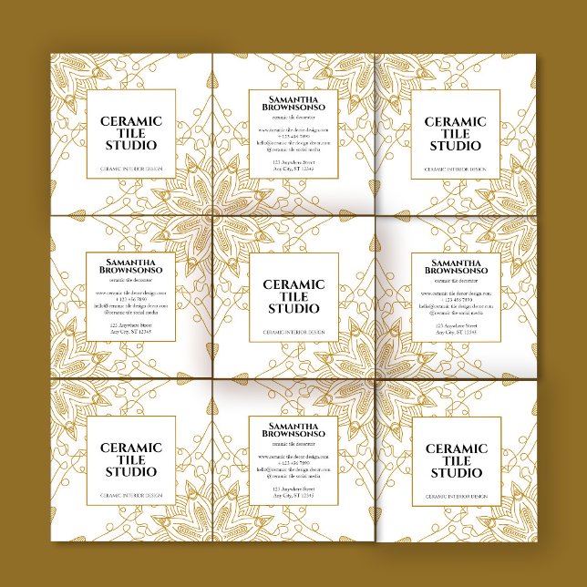 Cartão De Visita Quadrado Mosaico Dourado sem costura (Criador carregado)
