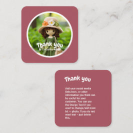 Cartão De Visita Quadrado Mulher crochê verde rosa Obrigado