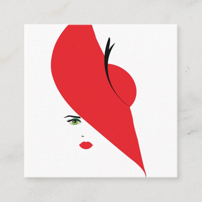 Cartão De Visita Quadrado mulher elegante com chapéu vermelho (Frente)