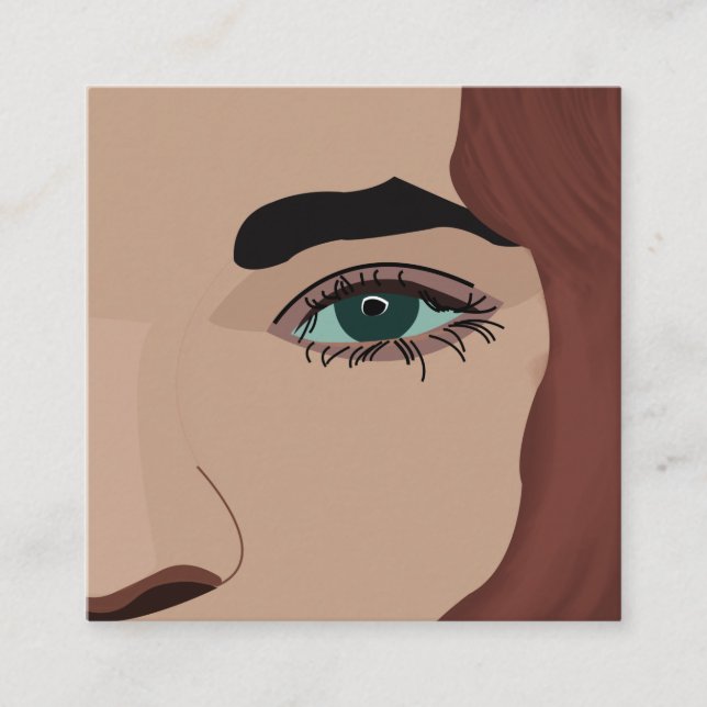 Cartão De Visita Quadrado Mulher Garota Rosto Olho Maquieta Artista Cabelo E (Frente)