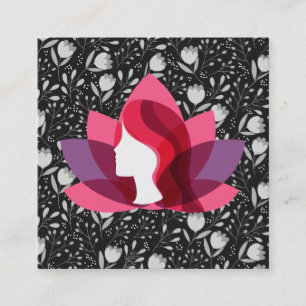 Cartão De Visita Quadrado Mulher Lotus Padrão Floral Trendy
