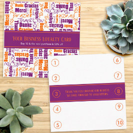 Cartão De Visita Quadrado Multilingual Agradeço a você a punção de fidelidad