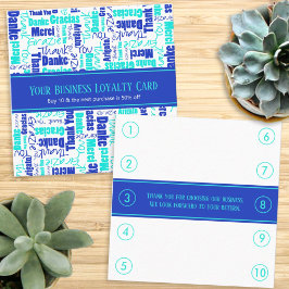 Cartão De Visita Quadrado Multilingual Agradeço a você a punção de fidelidad