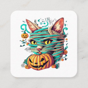 Cartão De Visita Quadrado Múmia Divertida de Gato no Halloween