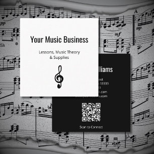 Cartão De Visita Quadrado Music Education Treble Clef Código QR Professor