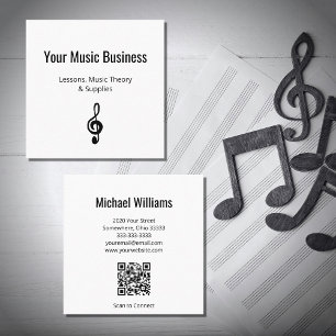 Cartão De Visita Quadrado Musical Treble Clef Código QR Lições Musicais