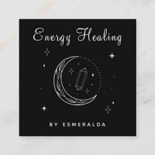 Cartão De Visita Quadrado Mystic Magical Moon Energy Worker Curando Psicolog