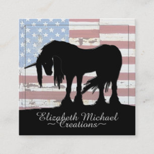 Cartão De Visita Quadrado Mystical Black Unicorn (bandeira rústica)