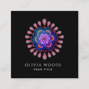 Cartão De Visita Quadrado Mystical Dark Boho Floral Mandala