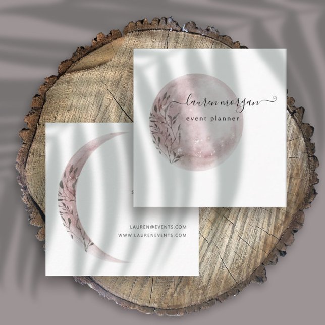 Cartão De Visita Quadrado Mystical Moon Blush Pink Elegante (Criador carregado)