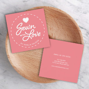 Cartão De Visita Quadrado Na moda de Cor Editável Sewn com Coração de Amor
