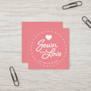 Cartão De Visita Quadrado Na moda de Cor Editável Sewn com Coração de Amor
