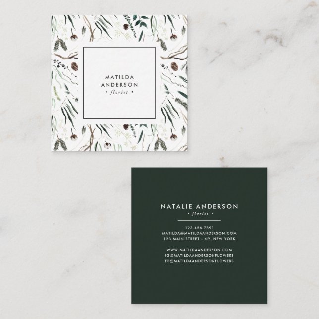 Cartão De Visita Quadrado Na moda floral elegante moderno de aquarelas mudas (Frente/Verso)