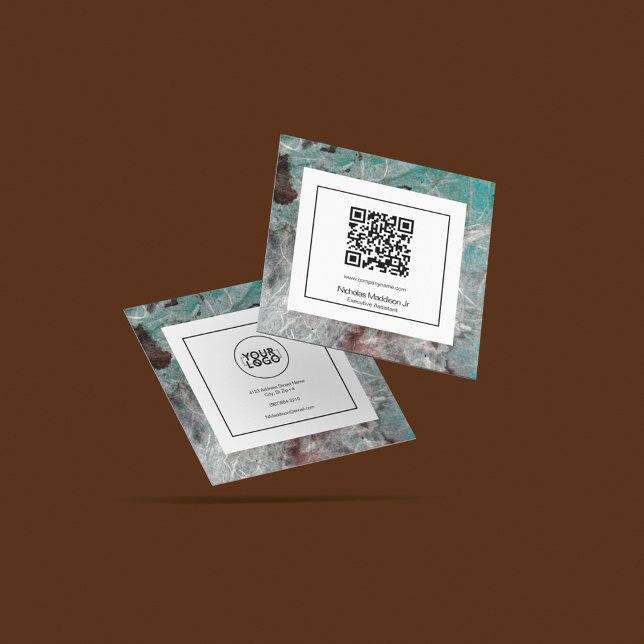 Cartão De Visita Quadrado Na moda Marble Abstrato Modern Grunge Mint (Criador carregado)