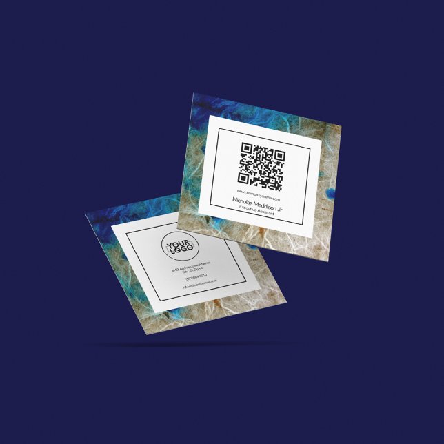 Cartão De Visita Quadrado Na moda Marble Abstrato Modern Grunge Turquoise (Criador carregado)