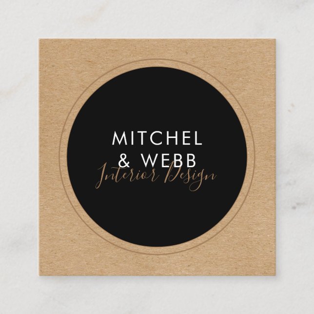 Cartão De Visita Quadrado Na moda Modern Signature Rustic Kraft (Frente)