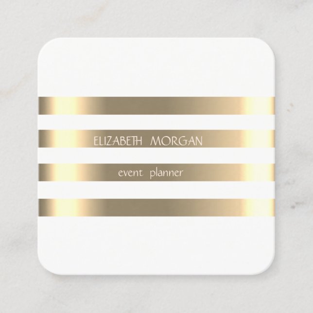 Cartão De Visita Quadrado Na moda Moderno Elegante - Nascença Dourada, Branc (Frente)