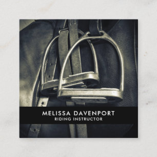 Cartão De Visita Quadrado Na moda Silver Stirrups em Inglês Riding Saddle