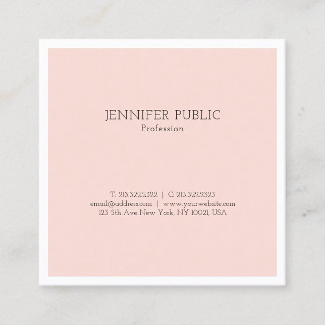 Cartão De Visita Quadrado Na moda Simple Design Trendy Blush Luxo Rosa (Frente)