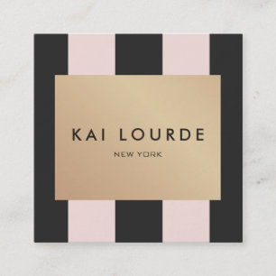 Cartão De Visita Quadrado Na moda Vintage Dourado - Tiras a Preto, Placas, C