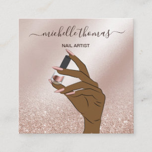 Cartão De Visita Quadrado NAIL artista assinatura rosa gold NAIL TECHNICIAN 