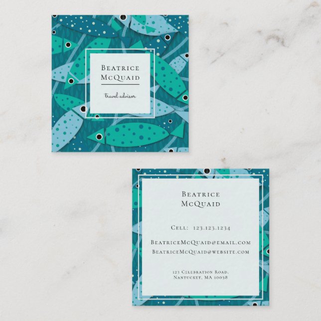 Cartão De Visita Quadrado Náutico Viagem (Frente/Verso)