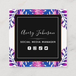 Cartão De Visita Quadrado Neon Botanic Garden Bloom Qr Code Mídia Social