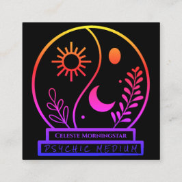 Cartão De Visita Quadrado Neon Crystal Ball Psychic Média Preta Único