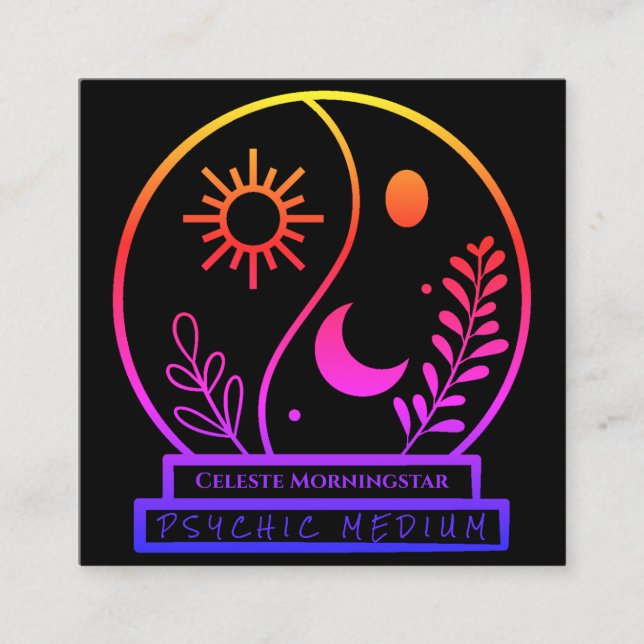 Cartão De Visita Quadrado Neon Crystal Ball Psychic Média Preta Único (Frente)
