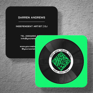 Cartão De Visita Quadrado Neon Customable Music QR Code LP Vinyl  