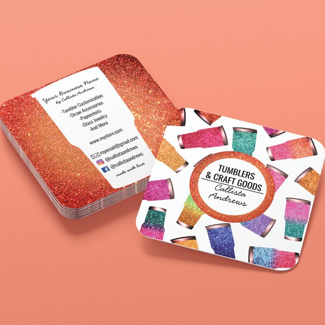 Cartão De Visita Quadrado Neon Glitter Crafter Moderno e Pouco Frequente (Criador carregado)