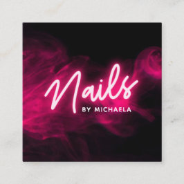 Cartão De Visita Quadrado Neon Rosa e Smoke Nail Salon/Technician