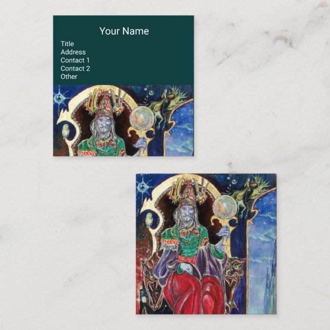 Cartão De Visita Quadrado NEUROMANCER,Astrologista, Leitor Psíquico Azul Ver (Frente/Verso)