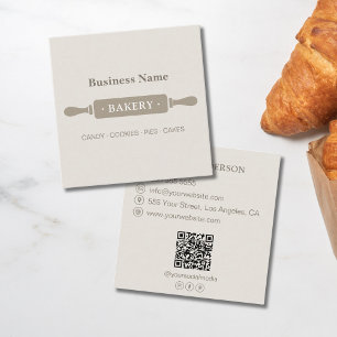Cartão De Visita Quadrado Neutro de Roller Bakery Minimalista