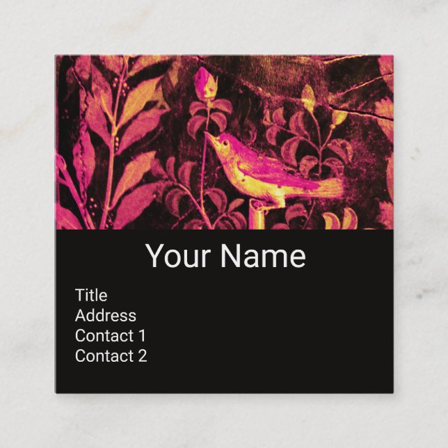 Cartão De Visita Quadrado NIGHTINGE E ROSAS, MONOGRAMA, cor-de-rosa, (Frente)