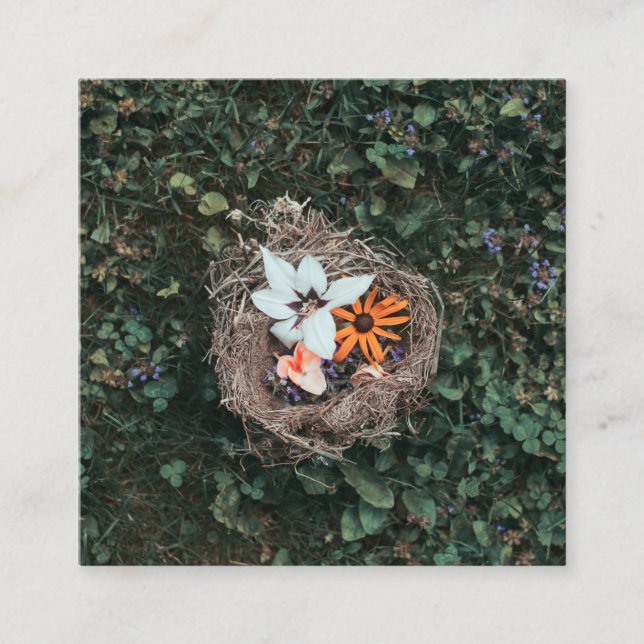 Cartão De Visita Quadrado Ninho floral (Frente)