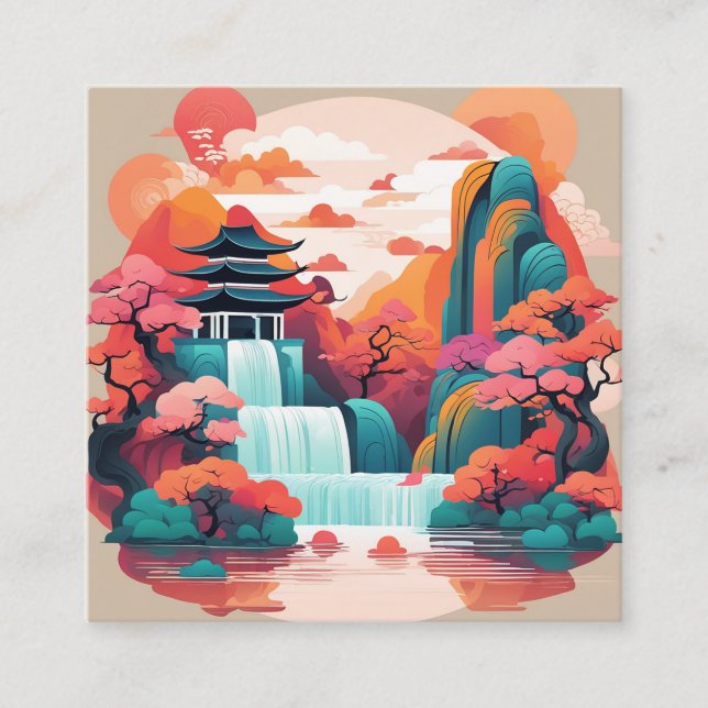 Cartão De Visita Quadrado No estilo da tradicional dor de meticulosidade chi (Frente)