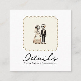 Cartão De Visita Quadrado Noiva Esqueleto Cartoon + Detalhes do Casamento do