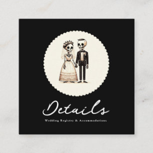 Cartão De Visita Quadrado Noiva Esqueleto de Desenho + Detalhes do Casamento