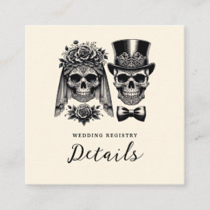 Cartão De Visita Quadrado Noiva Esqueleto Vintage Preto e Dourado