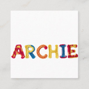 Cartão De Visita Quadrado Nome ARCHIE em Padrão Crochet Vibrante