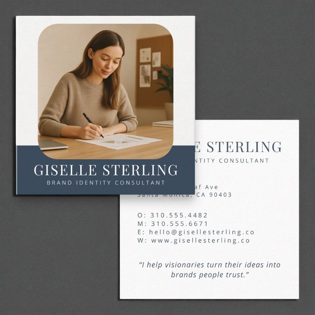 Cartão De Visita Quadrado Nome da empresa profissional mínima mínima azul ma (Criador carregado)