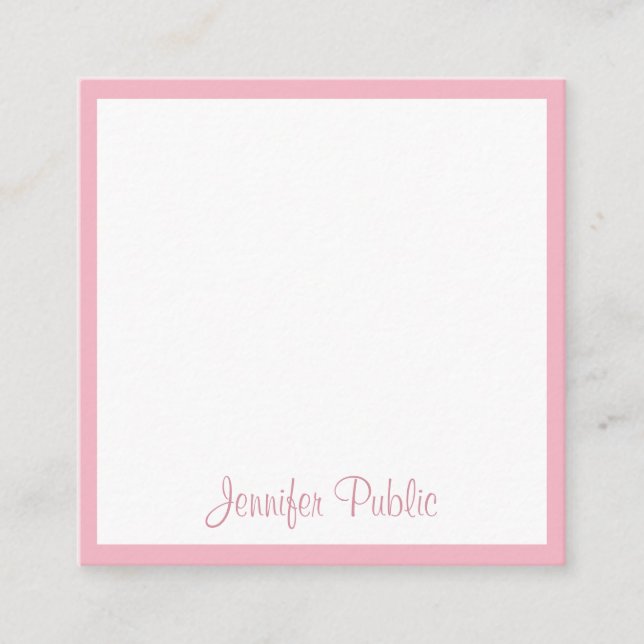 Cartão De Visita Quadrado Nome de Script Manuscrito Texto Modelo Rosa Elegan (Frente)