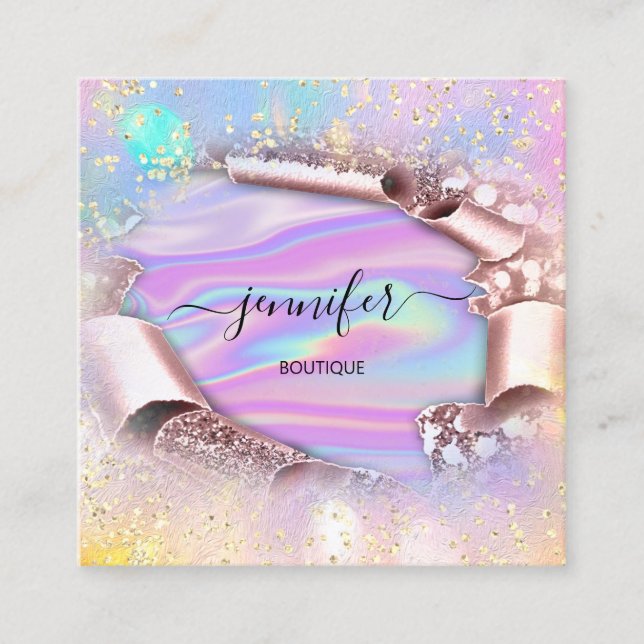 Cartão De Visita Quadrado Nome do Compro Boutique Profissional Hológrafo Ros (Frente)