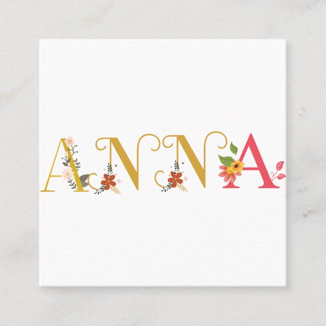 Cartão De Visita Quadrado Nome Elegante ANNA bordado (Frente)